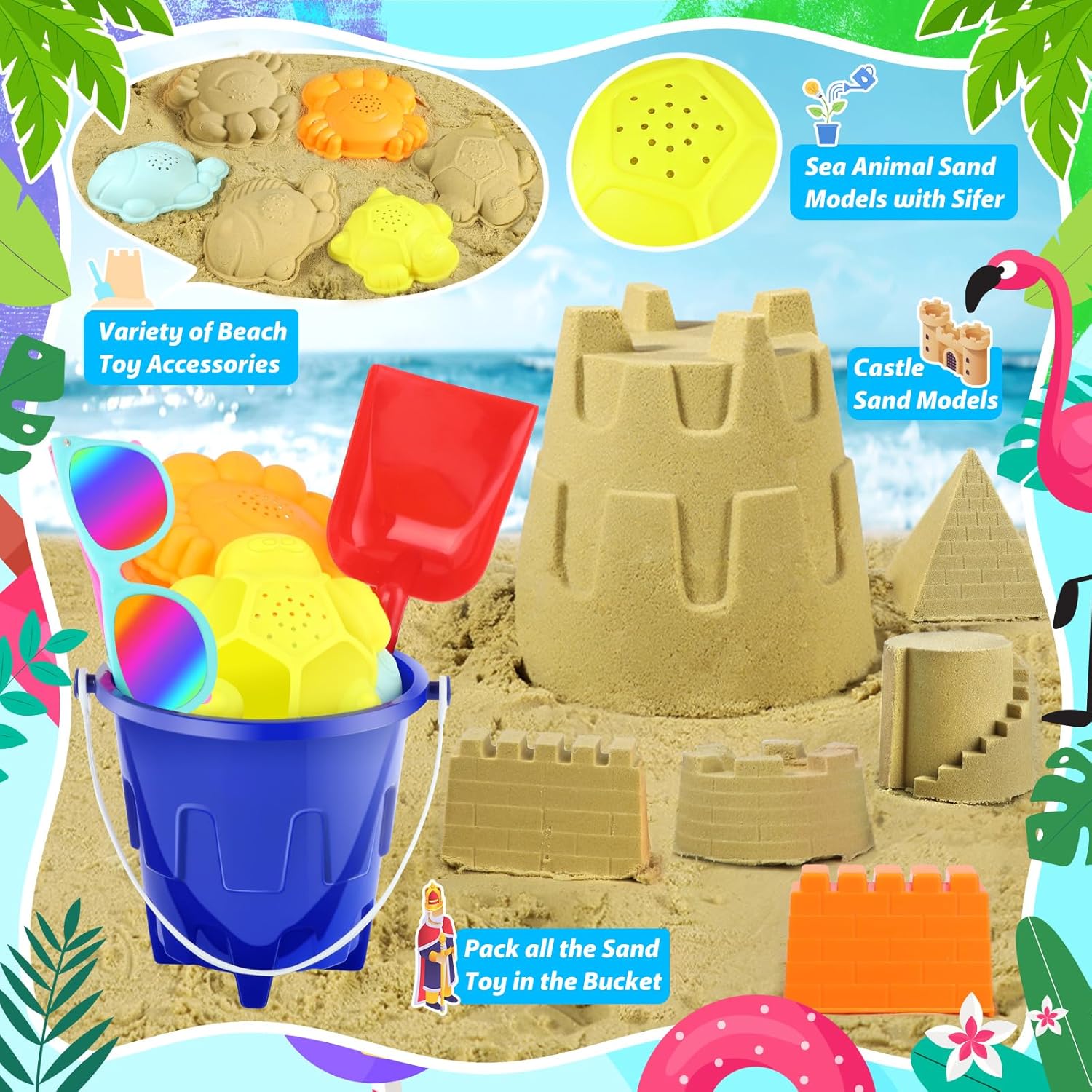 20Pcs Beach Toys for Kids 3-10, Sand Toys