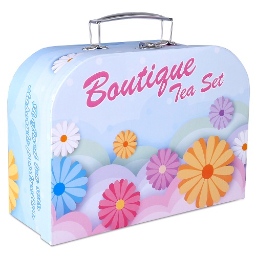 INNOCHEER Kids Pretend Toy Tin Tea Set & Carry Case